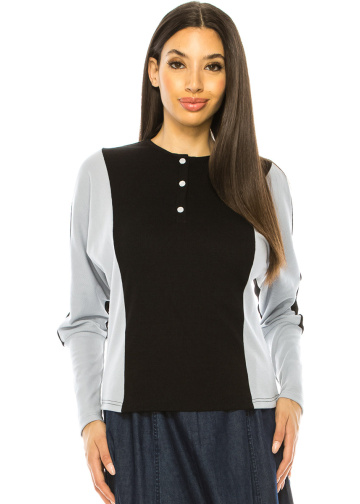 Blue And Black Long Sleeves T-Shirt