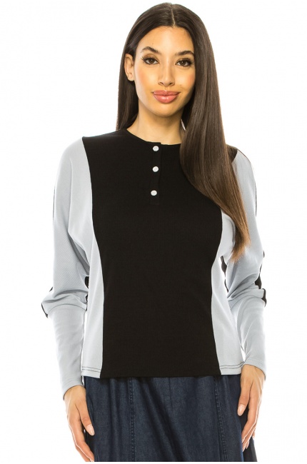Blue And Black Long Sleeves T-Shirt