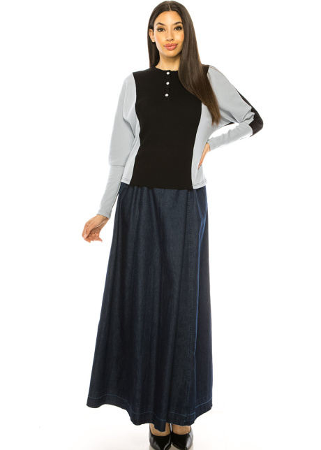 Blue And Black Long Sleeves T-Shirt