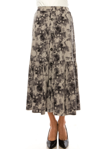 Flared Hem Printed Midi Skirt in Grey