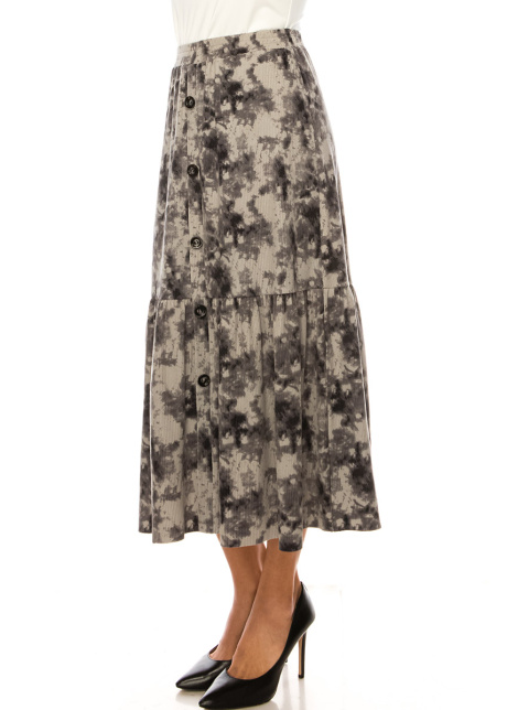 Flared Hem Printed Midi Skirt in Grey