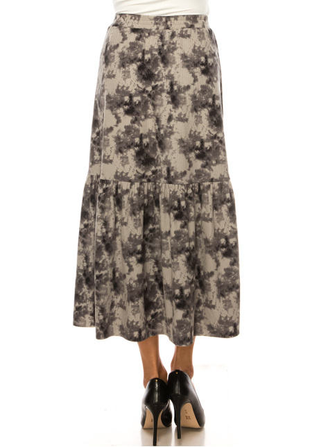 Flared Hem Printed Midi Skirt in Grey