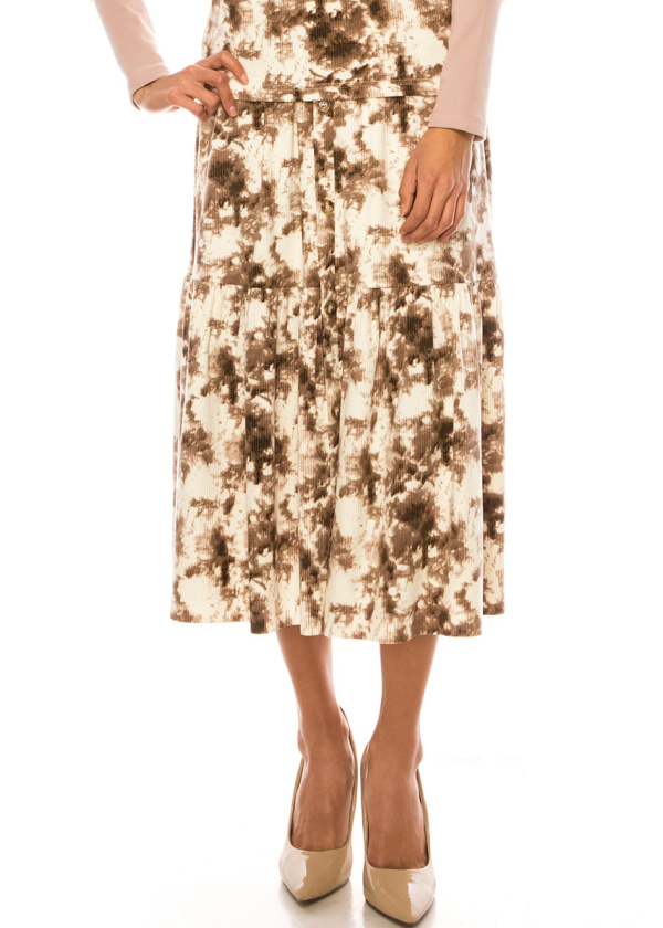 Flared Hem Printed Midi Skirt in Pink