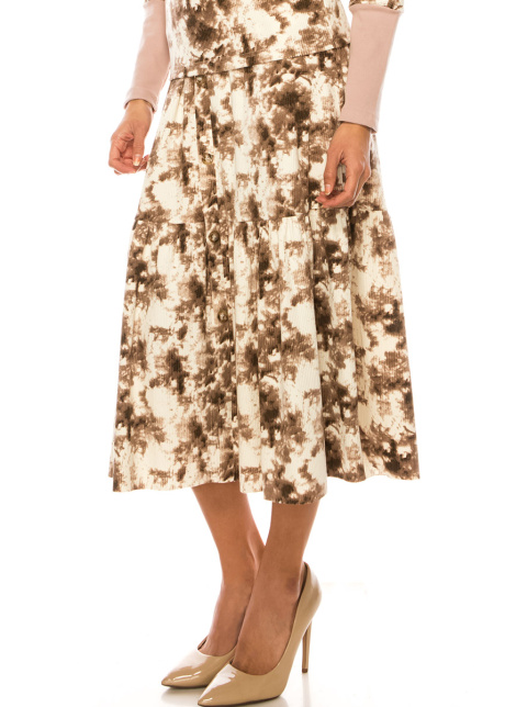 Flared Hem Printed Midi Skirt in Pink