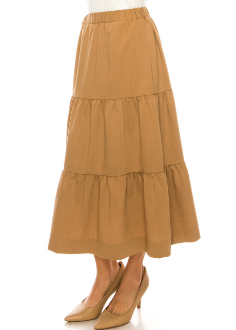 Midi Ruched Skirt Camel