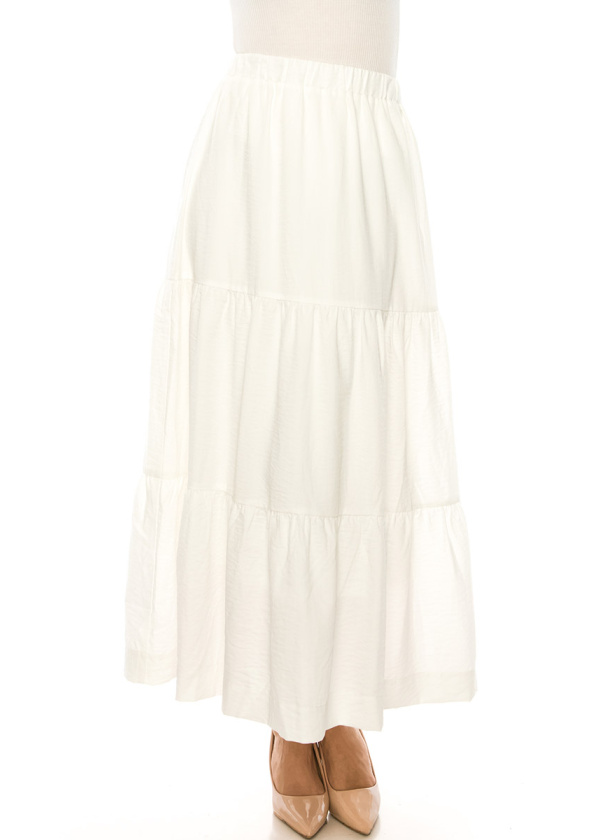 White A-Line Tiered Maxi Skirt