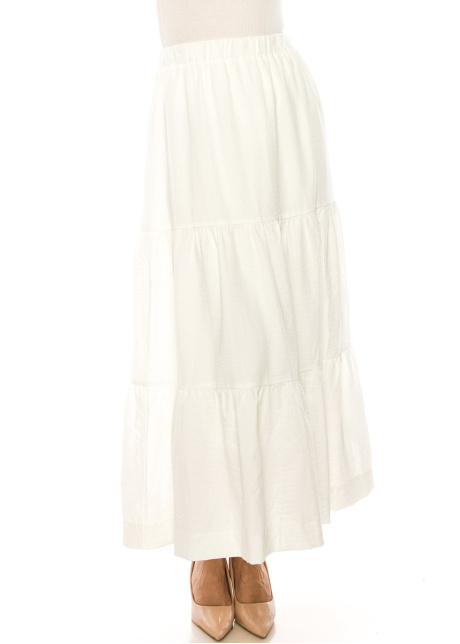 White A-Line Tiered Maxi Skirt