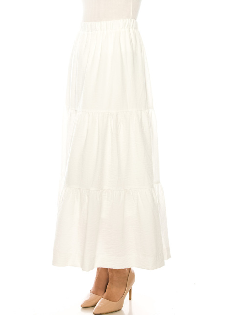 White A-Line Tiered Maxi Skirt
