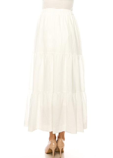 White A-Line Tiered Maxi Skirt