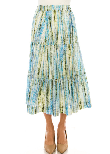 Vertical Stripes Print Midi Skirt In Green And Blue