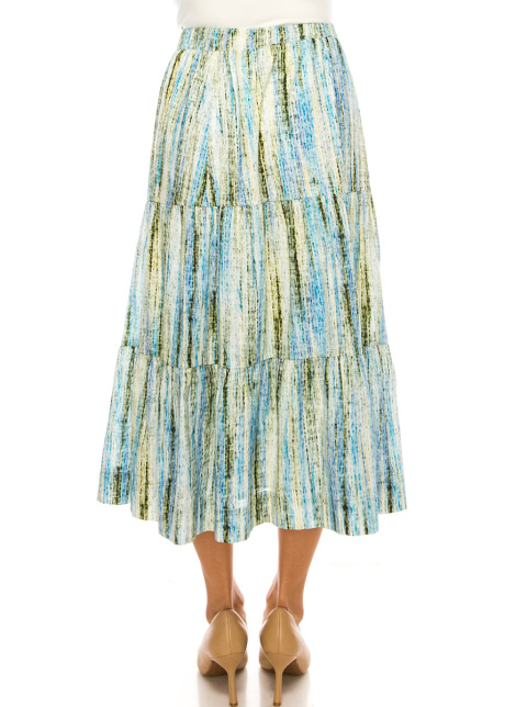 Vertical Stripes Print Midi Skirt In Green And Blue