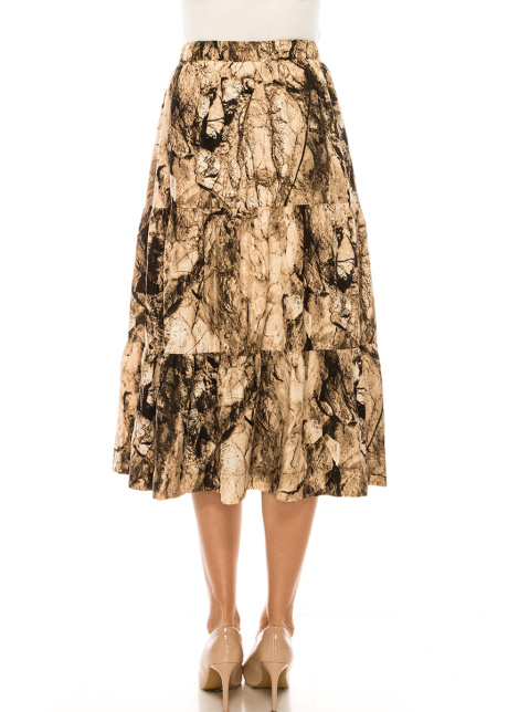 Pink Printed Tiered Midi Skirt
