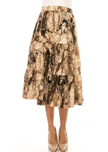 Pink Printed Tiered Midi Skirt