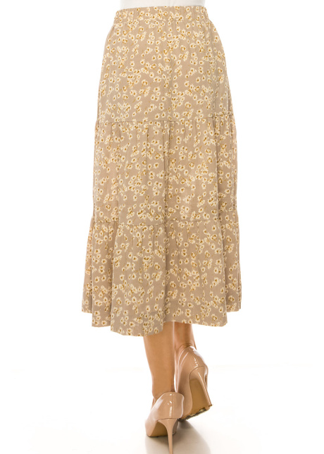 Floral Taupe Tiered Midi Skirt