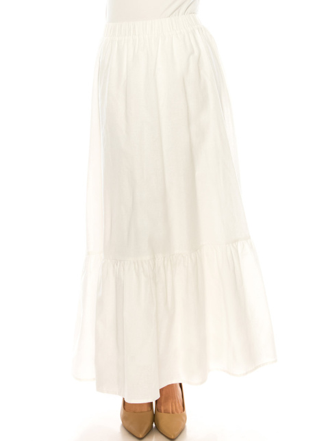Tiered White Linen Maxi Skirt