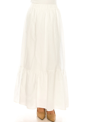 Tiered White Linen Maxi Skirt