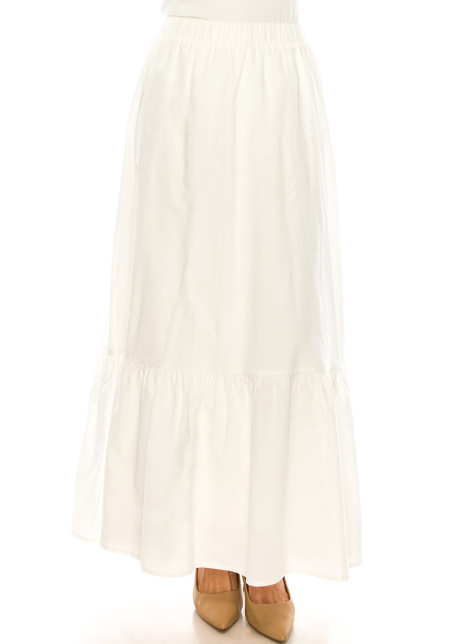 Tiered White Linen Maxi Skirt