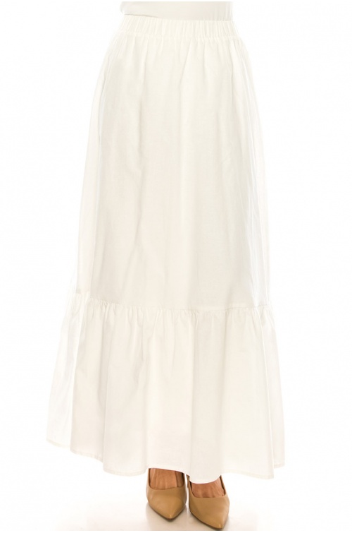 Tiered White Linen Maxi Skirt