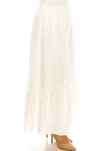 Tiered White Linen Maxi Skirt