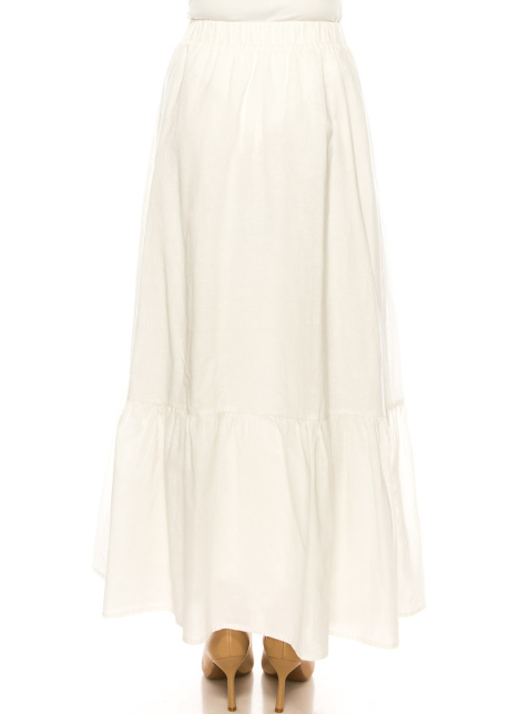 Tiered White Linen Maxi Skirt