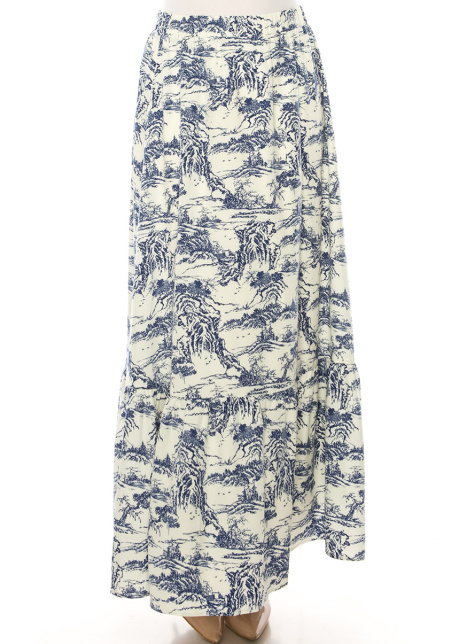Toile-Print Chiffon Maxi Skirt