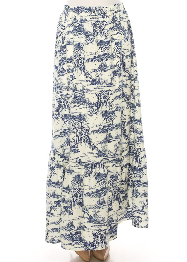 Toile-Print Chiffon Maxi Skirt