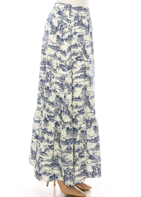Toile-Print Chiffon Maxi Skirt