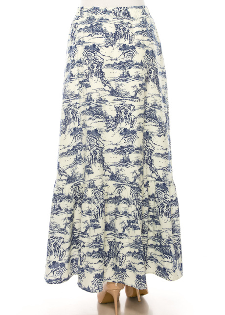 Toile-Print Chiffon Maxi Skirt