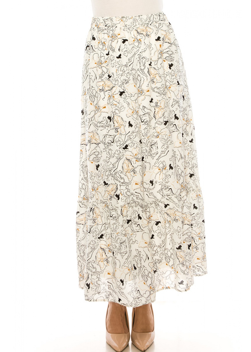Printed A-Line Maxi Skirt In White