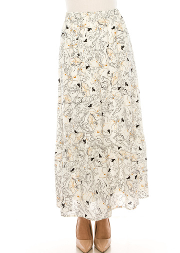 Printed A-Line Maxi Skirt In White