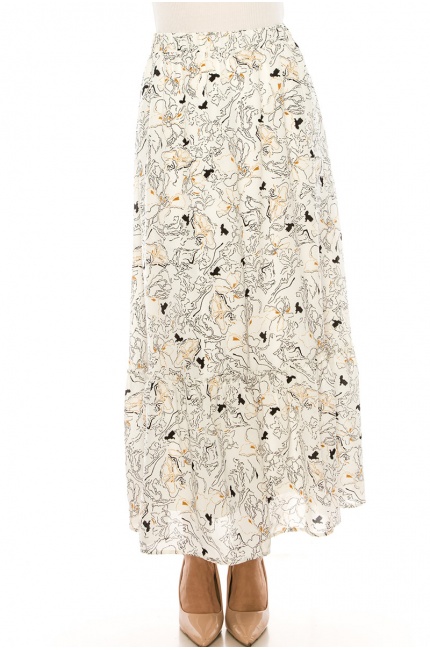 Printed A-Line Maxi Skirt In White
