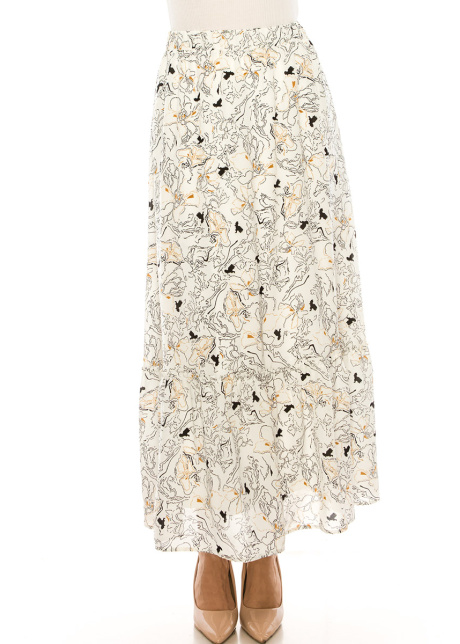 Printed A-Line Maxi Skirt In White