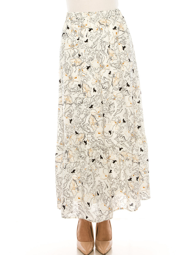 Printed A-Line Maxi Skirt In White