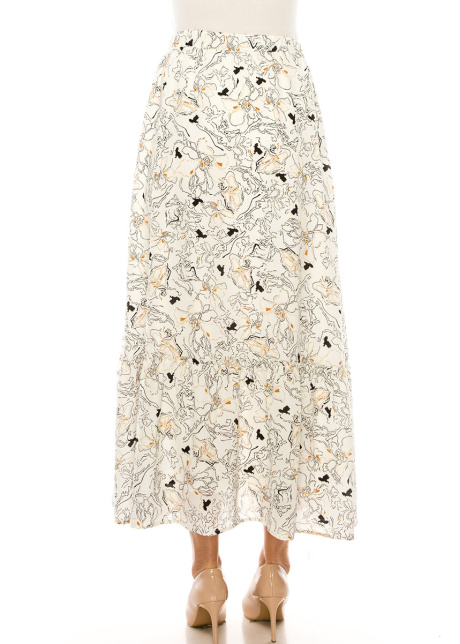 Printed A-Line Maxi Skirt In White
