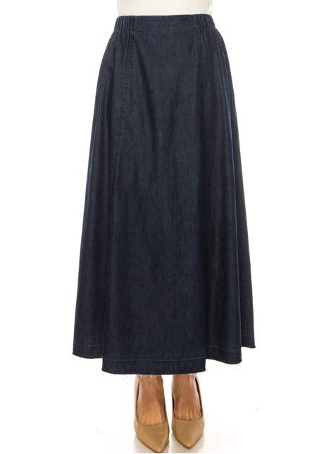 Denim Elegance Maxi Skirt In Navy Blue