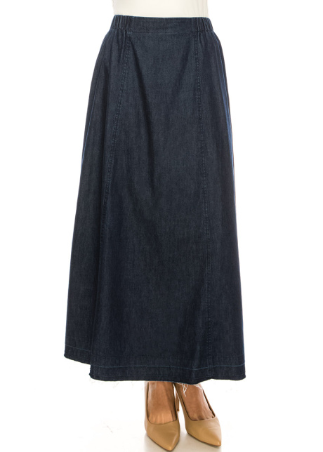 Denim Elegance Maxi Skirt In Navy Blue