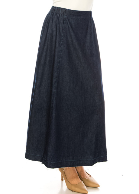 Denim Elegance Maxi Skirt In Navy Blue
