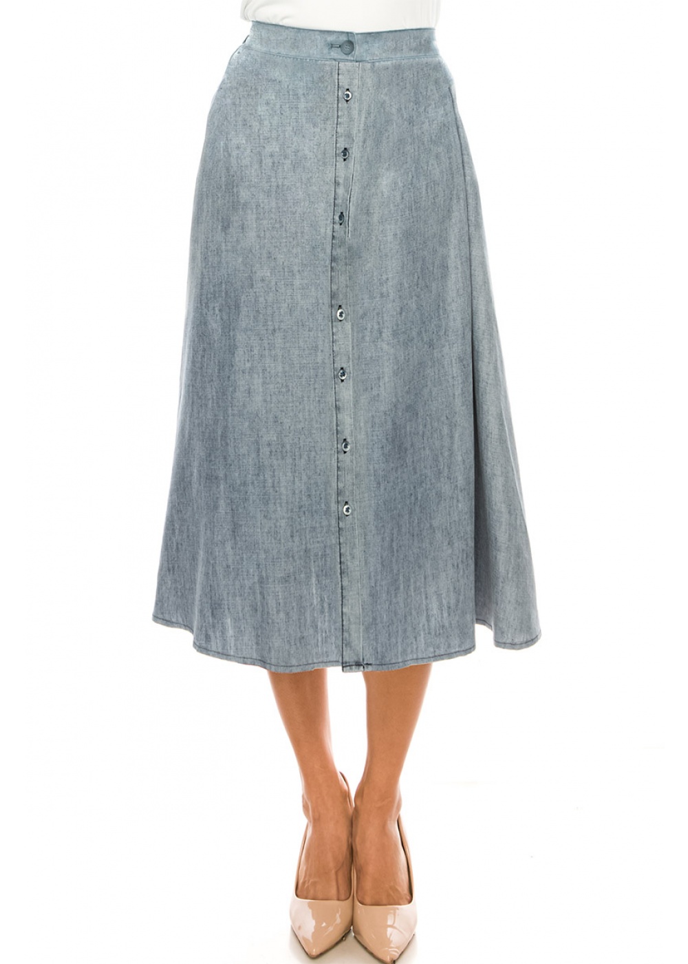 Light Blue Denim Skirt With Buttoned Front