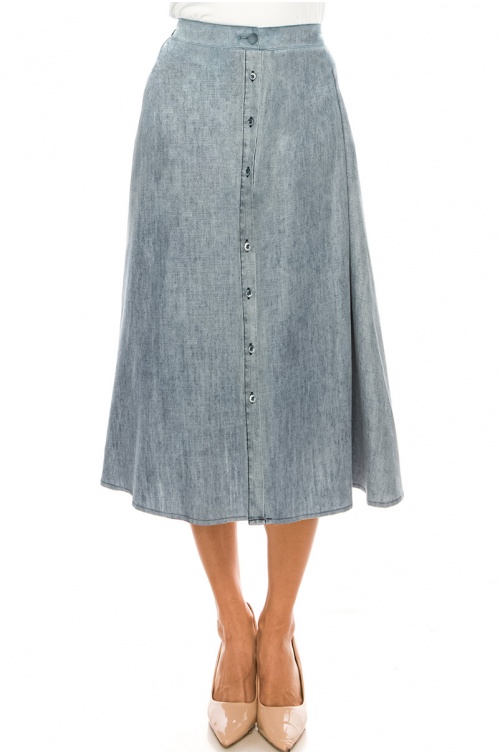 Light Blue Denim Skirt With Buttoned Front