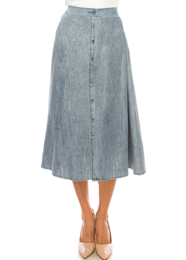 Light Blue Denim Skirt With Buttoned Front