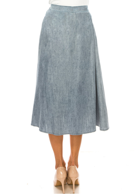 Light Blue Denim Skirt With Buttoned Front
