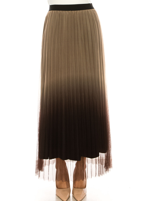 Brown Pleated Tulle A-Line Skirt
