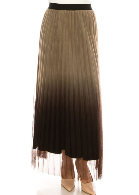 Brown Pleated Tulle A-Line Skirt
