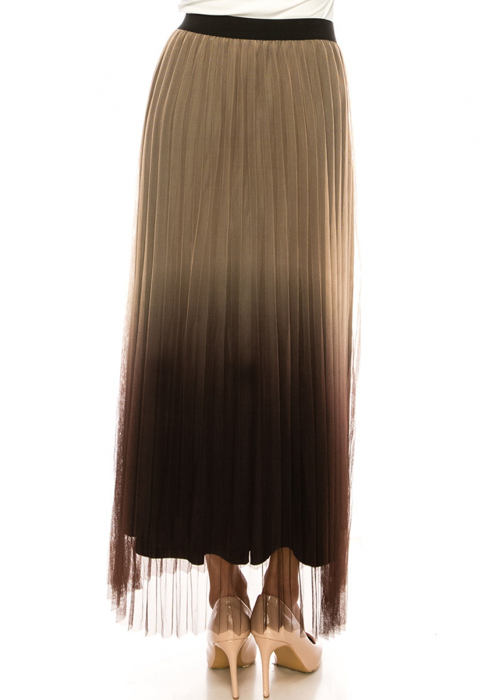 Brown Pleated Tulle A-Line Skirt