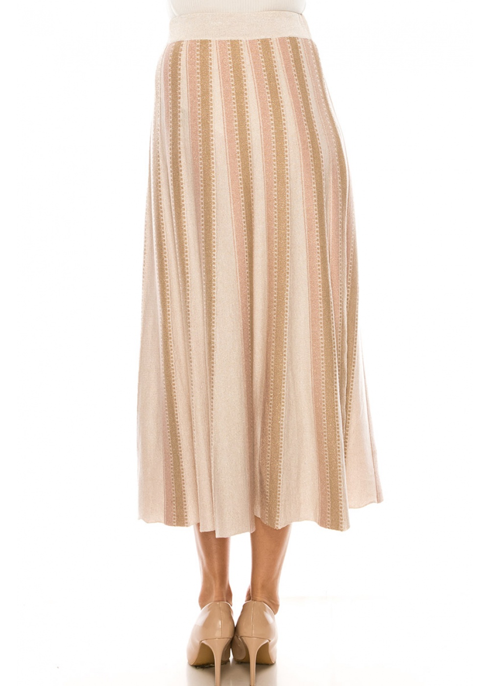 Pink Vertical Stripes Midi Skirt