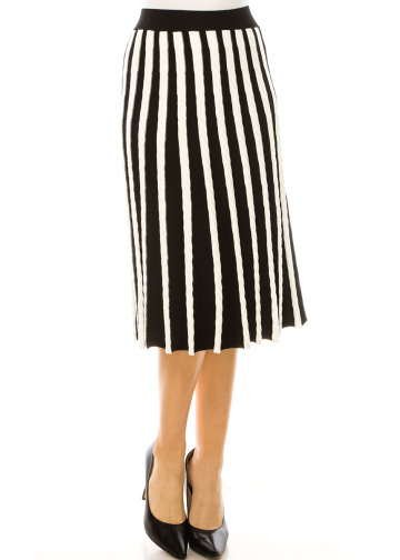 Striped Pleated Black And White Skirt