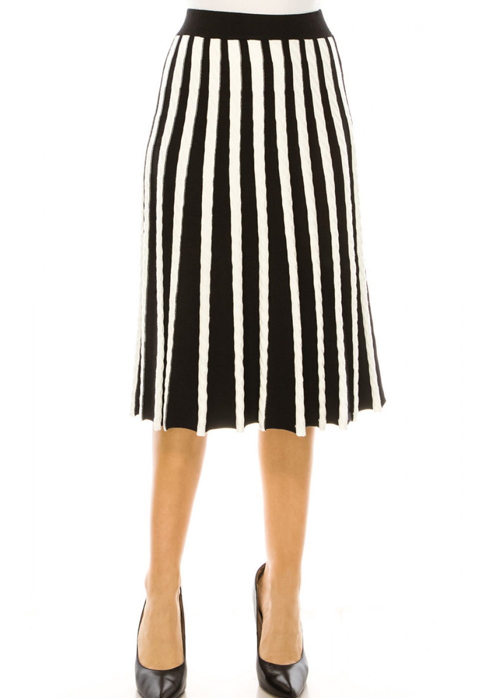 Striped Pleated Black And White Skirt