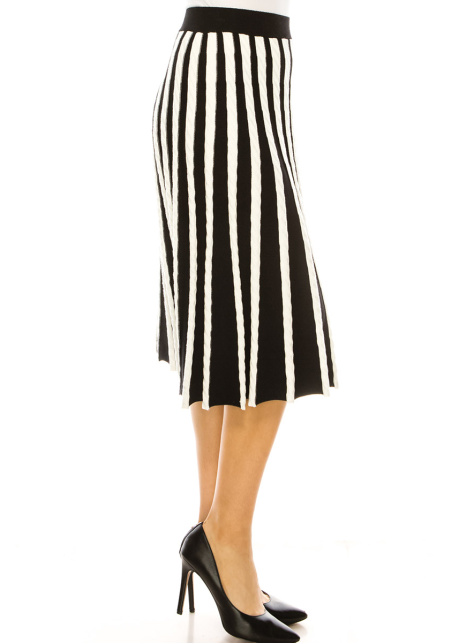 Striped Pleated Black And White Skirt