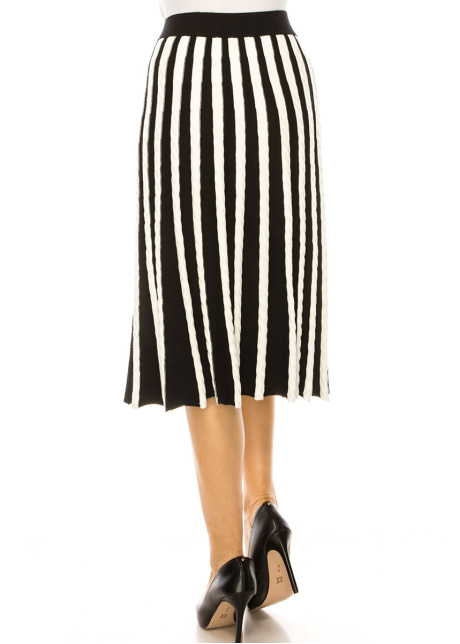Striped Pleated Black And White Skirt