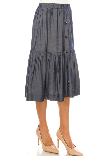 Button-Front Flared Denim Skirt